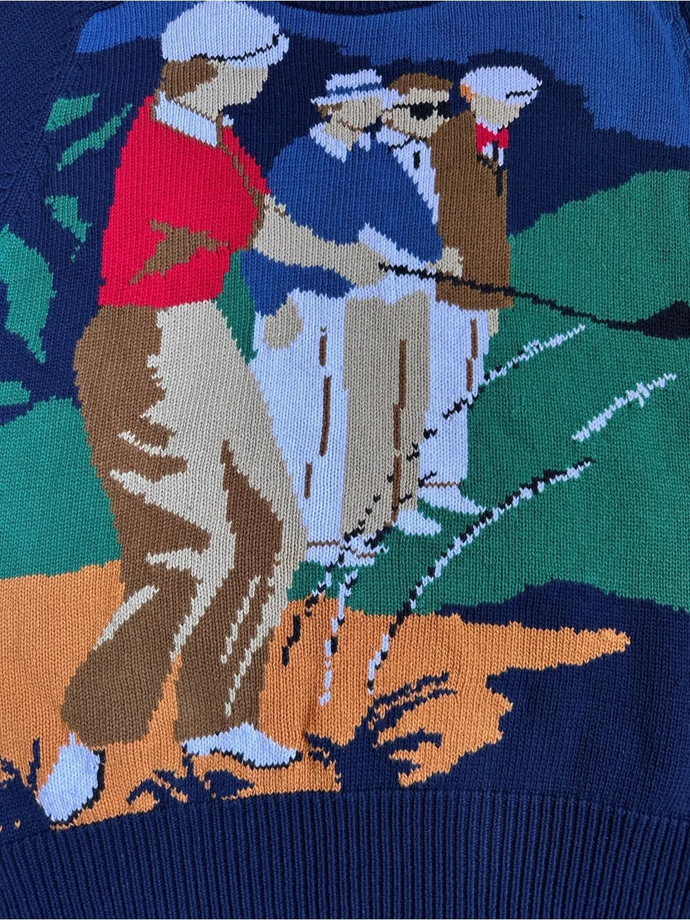 90’s Vintage Norm Thompson Men’s Novelty Golf Sweater Hand‎ Intarsia Large EUC